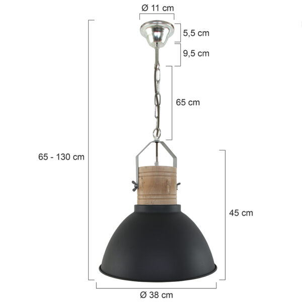 Industriële zwarte houten hanglamp Mexlite Emile - Image 6