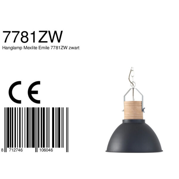 Industriële zwarte houten hanglamp Mexlite Emile - Image 7