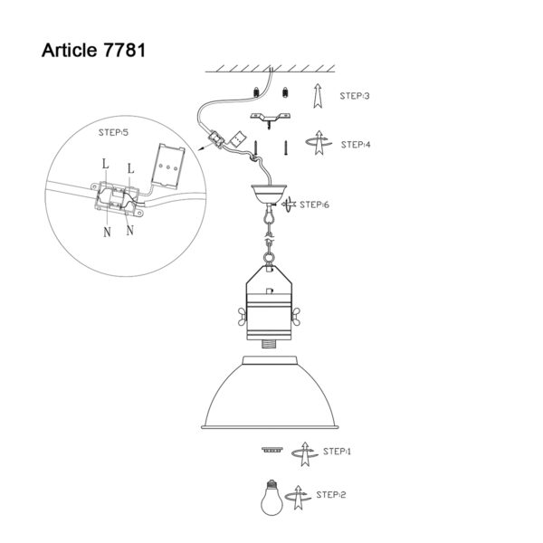 Industriële zwarte houten hanglamp Mexlite Emile - Image 8