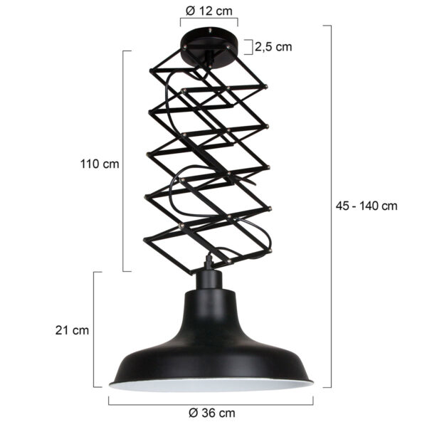 Industriële verstelbare harmonica hanglamp zwart Mexlite Flex - Image 6