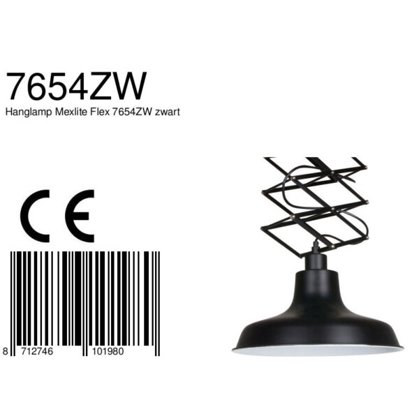 Industriële verstelbare harmonica hanglamp zwart Mexlite Flex - Image 7