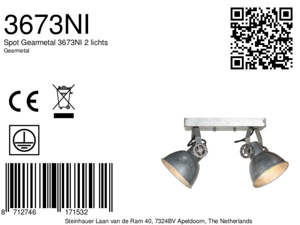 Industriële plafondspot zilverkleurig dubbel Mexlite Gearmetal - Image 7