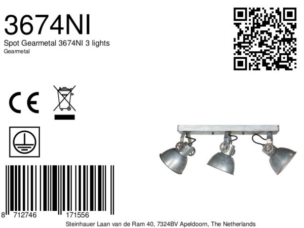 Drielichts industriële zilverkleurige plafondspot Mexlite Gearmetal - Image 7