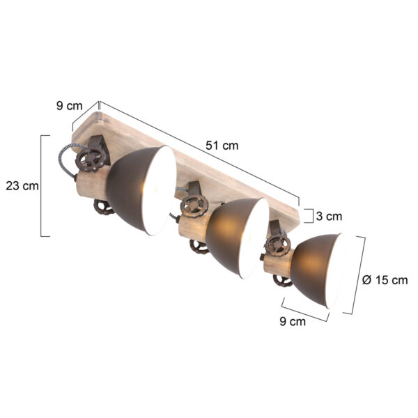 Industriële antracieten metalen rubberwood spot Mexlite Gearwood - Image 6
