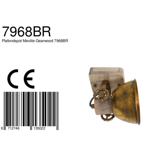 Mexlite Gearwood plafondlamp - E27 - draai- en kantelbaar - 19 cm breed - brons - Image 5