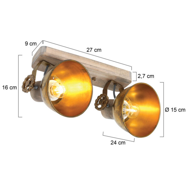 Stoere tweelichts plafondspot Mexlite Gearwood - Image 5