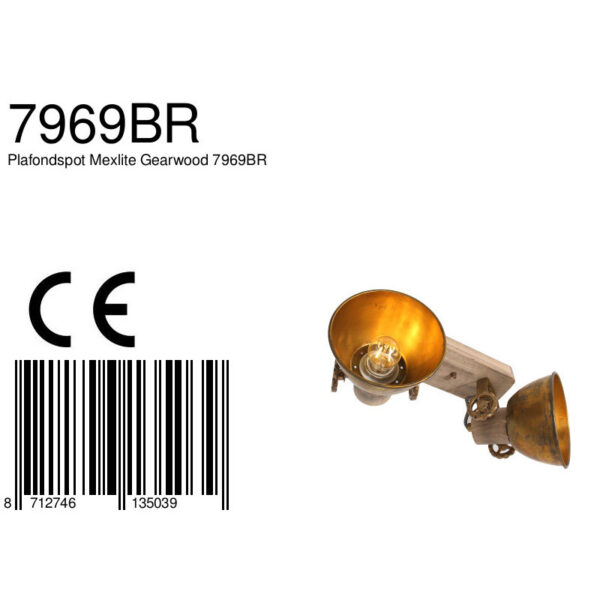 Stoere tweelichts plafondspot Mexlite Gearwood - Image 6