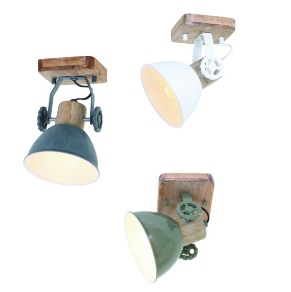 Steinhauer Gearwood plafondspot - industrieel - kap Ø 15 cm - draai- en kantelbaar - grijs en hout - Afbeelding 2