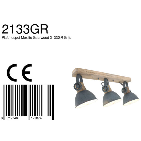 Industriële rubberwood spot grijs metaal Mexlite Gearwood - Image 5