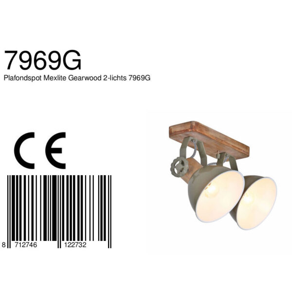 Industriële tweelichts plafondlamp Mexlite Gearwood - Image 7