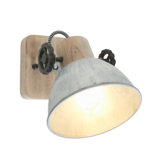 Mexlite Gearwood plafondspot - éénlichts - E27 - draaibaar - kantelbaar - hout met nikkel - Image 12