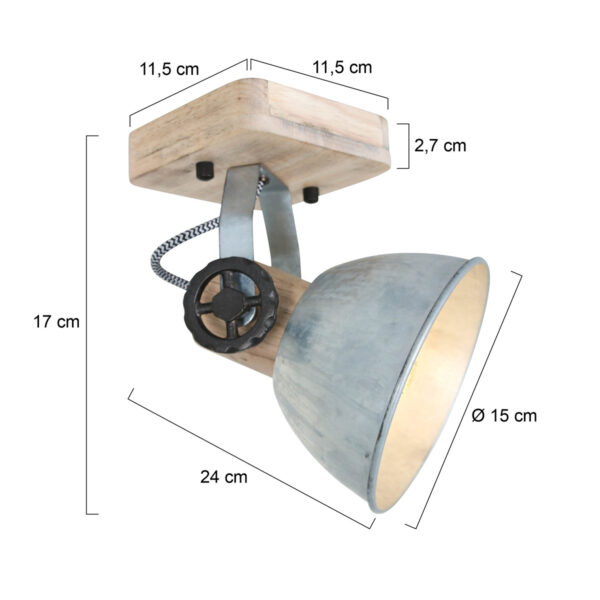 Mexlite Gearwood plafondspot - éénlichts - E27 - draaibaar - kantelbaar - hout met nikkel - Image 6