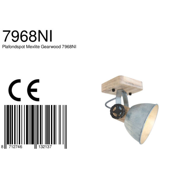 Mexlite Gearwood plafondspot - éénlichts - E27 - draaibaar - kantelbaar - hout met nikkel - Image 7