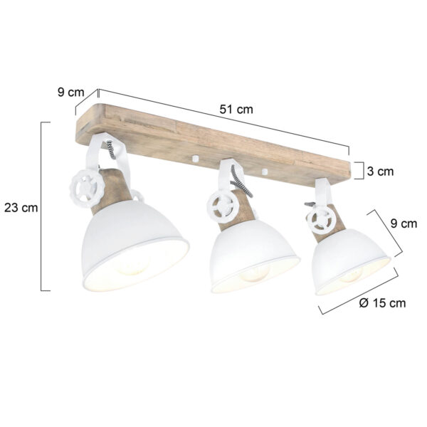 Scandinavische plafondlamp drie spots wit met hout Mexlite Gearwood - Image 5