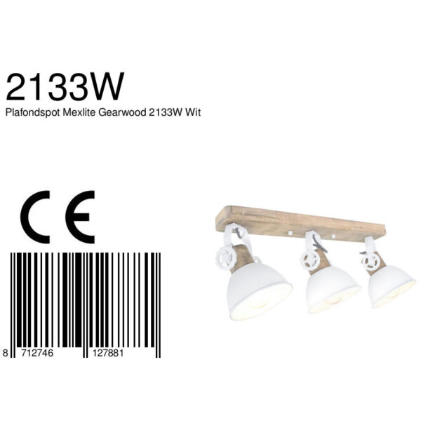 Scandinavische plafondlamp drie spots wit met hout Mexlite Gearwood - Image 6