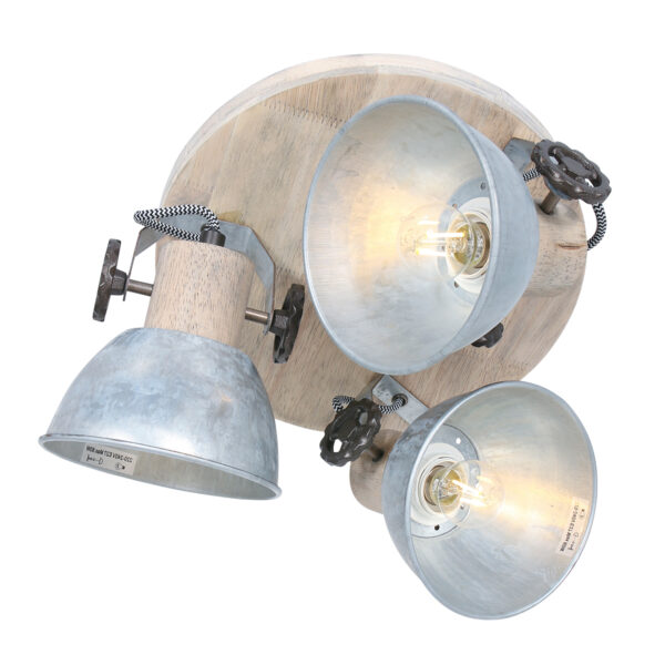 Mexlite Gearwood plafondspot - drielichts - Ø 30 cm - draai- en kantelbaar - E27 - metaal - Afbeelding 12