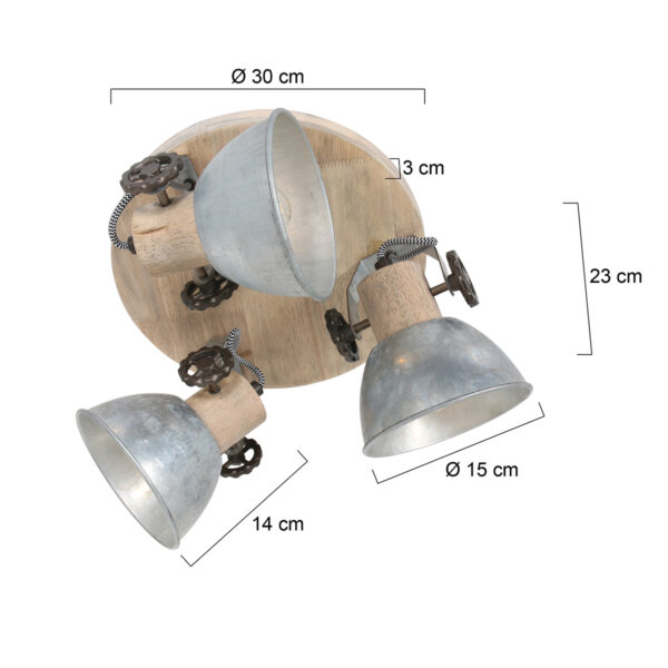 Mexlite Gearwood plafondspot - drielichts - Ø 30 cm - draai- en kantelbaar - E27 - metaal - Afbeelding 6