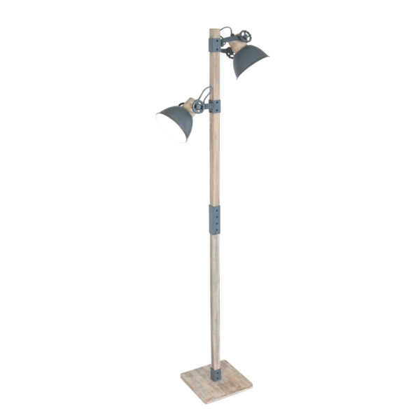 Houten vloerlamp met grijze kapjes Mexlite Gearwood - Image 15