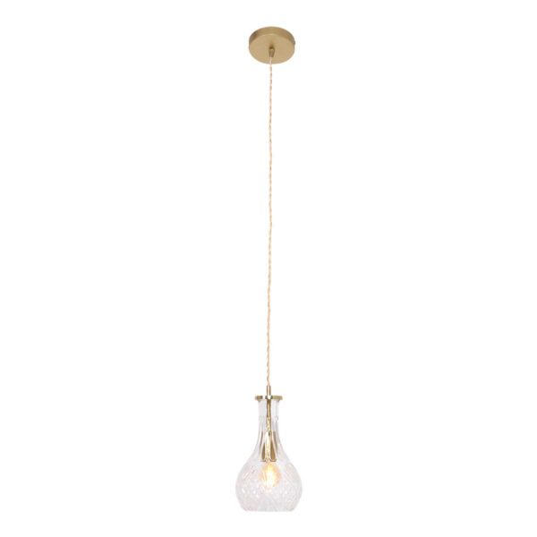 Mexlite Grazio glass hanglamp – ø 14 cm – In hoogte verstelbaar – E14 (kleine fitting) – Messing