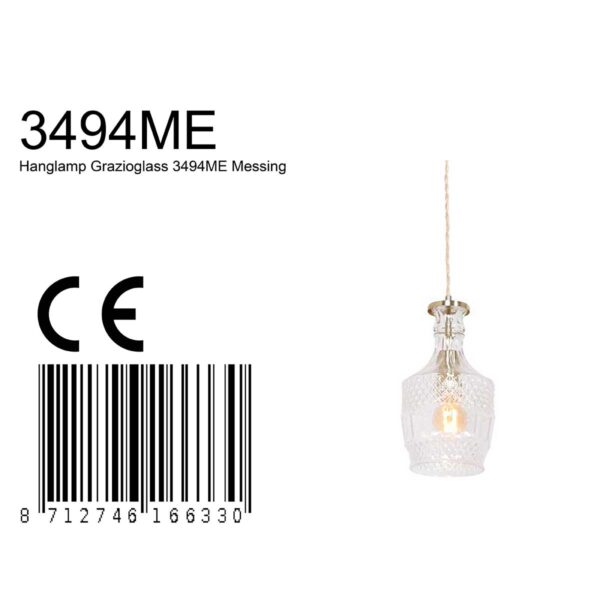 Flesvormige glas/metalen hanglamp messing Mexlite Grazio glass - Image 7