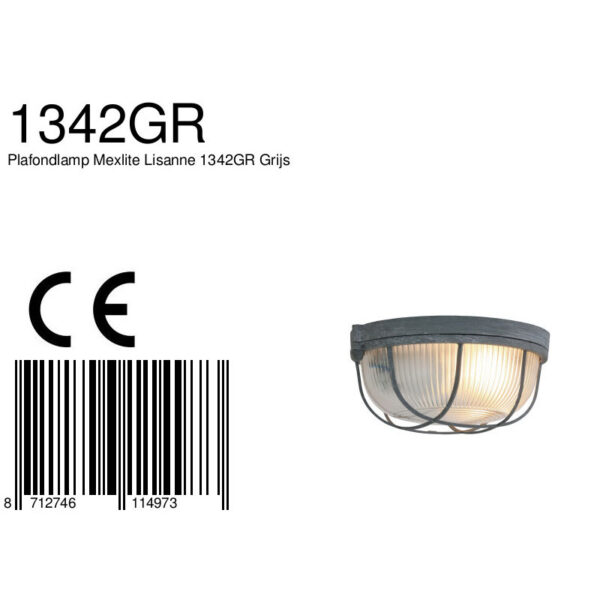 Industriële metalen glazen plafonnière grijs Mexlite Lisanne - Image 5