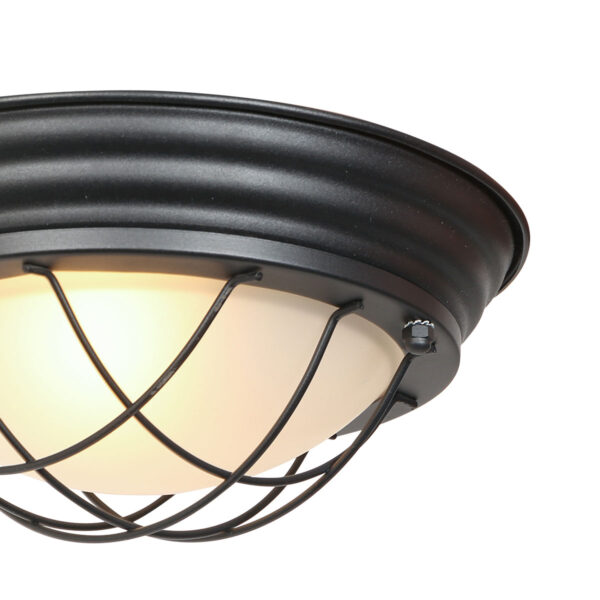 Industriële zwarte metalen glazen plafonnière Mexlite Lisanne - Image 4