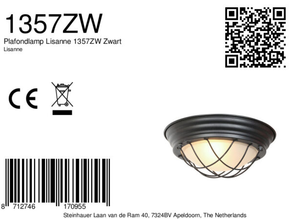 Industriële zwarte metalen glazen plafonnière Mexlite Lisanne - Image 7