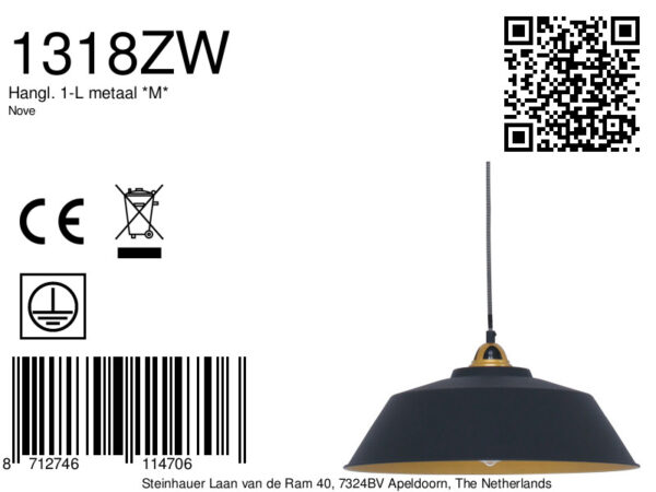 Industriële zwarte metalen hanglamp Mexlite Nove - Image 7