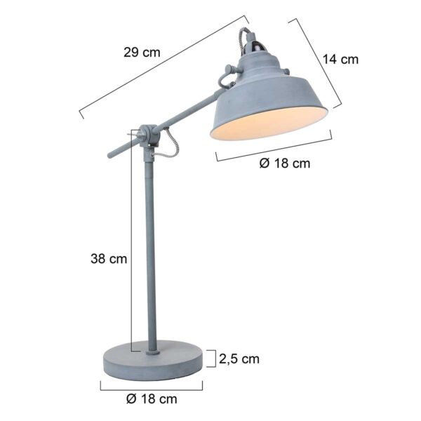 Mexlite Nové bureaulamp - verstelbaar 38 - 75 cm - E27 - betongrijs - Afbeelding 6