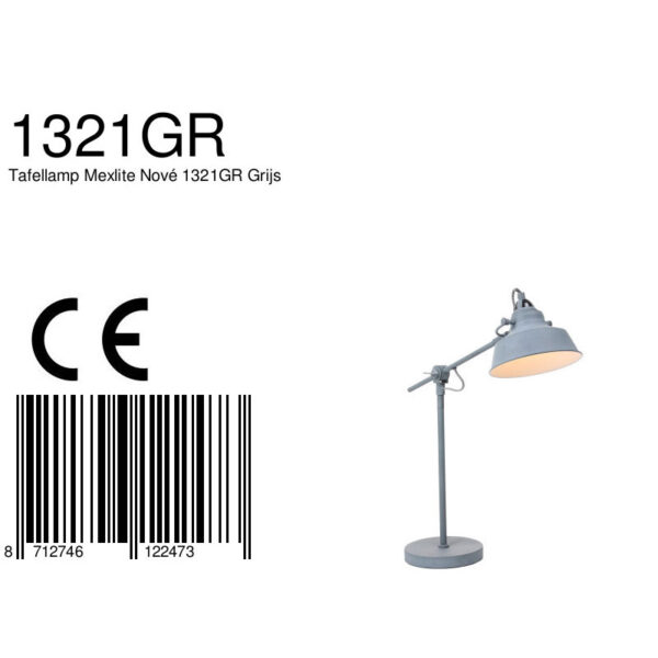 Mexlite Nové bureaulamp - verstelbaar 38 - 75 cm - E27 - betongrijs - Afbeelding 7