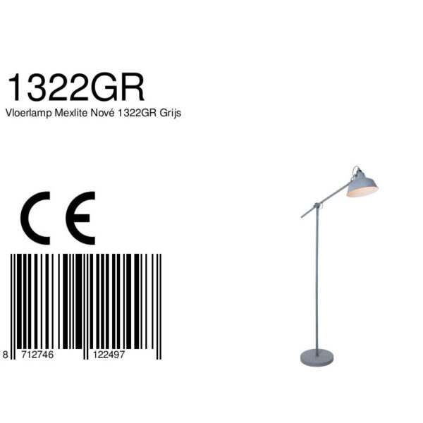 Industriële vloerlamp grijs metaal Mexlite Nove - Image 7