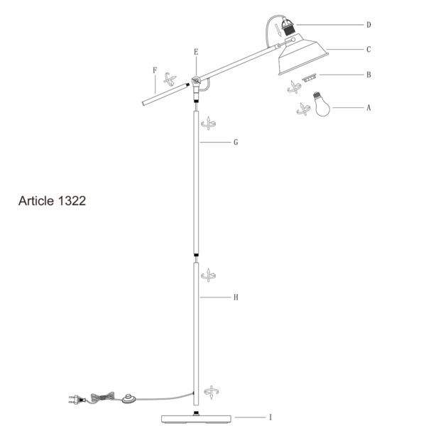 Industriële vloerlamp grijs metaal Mexlite Nove - Image 8