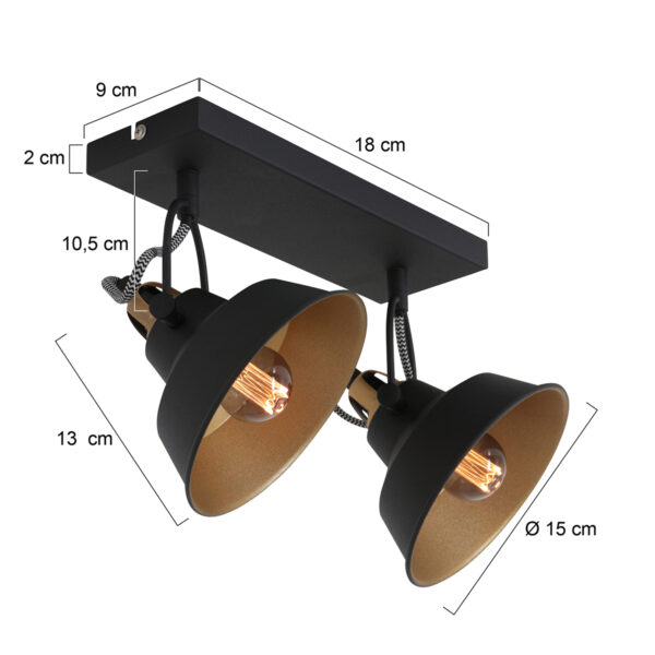 Zwarte industriële tweelichts verstelbare wandlamp Mexlite Nove - Image 5
