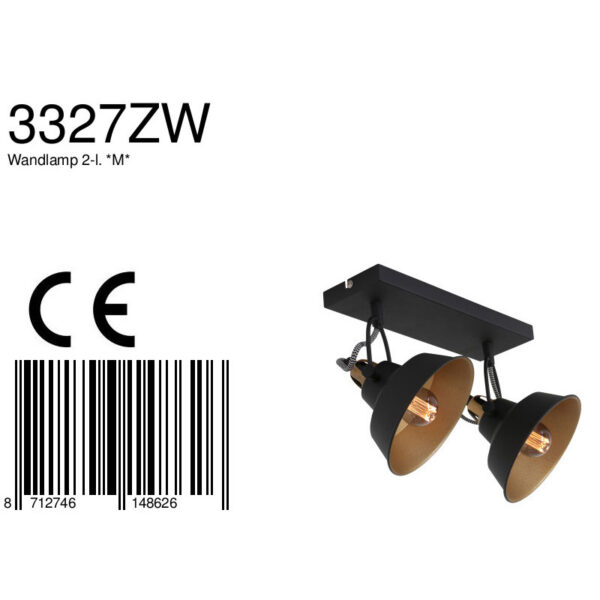 Zwarte industriële tweelichts verstelbare wandlamp Mexlite Nove - Image 6