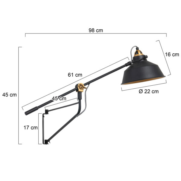 Industriële zwarte metalen wandlamp Mexlite Nove - Image 5