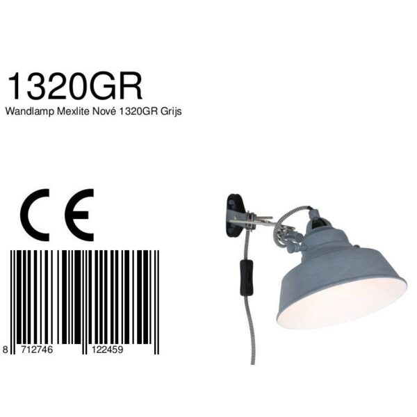 Industriële grijze metalen wandlamp Mexlite Nove - Image 8
