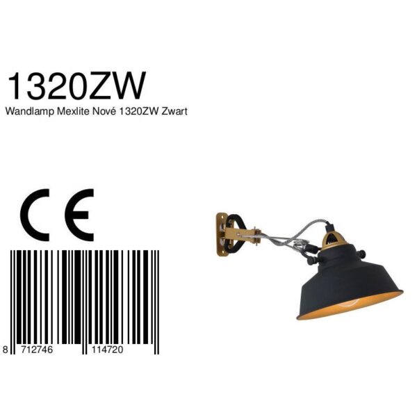 Industriële zwarte metalen wandlamp Mexlite Nove - Image 7