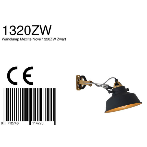 Industriële zwarte metalen wandlamp Mexlite Nove - Image 8