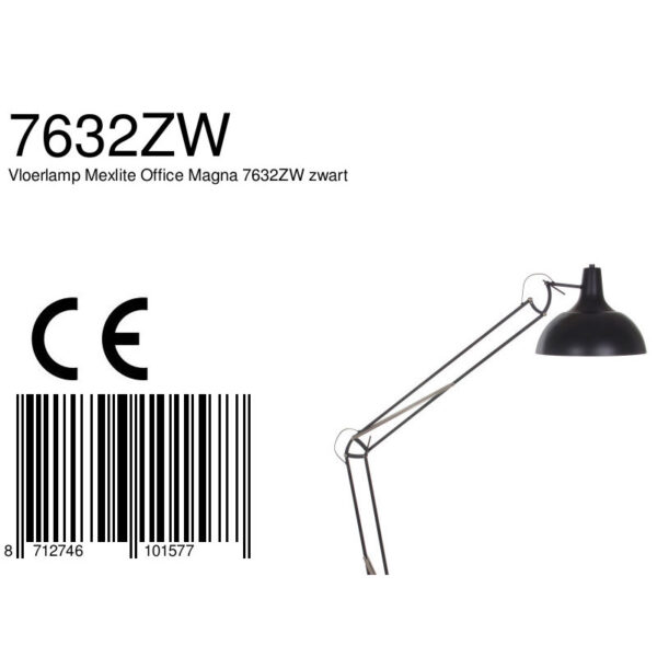 Mexlite Office Magna vloerlamp - 180 cm hoog - kantelbaar - E27 - zwart - Image 8
