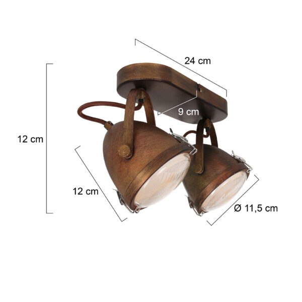 Mexlite Paco plafondlamp - tweelichts - 31 cm breed - incl. LED lichtbronnen - dim-to-warm - bruin - Image 6