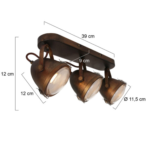 Mexlite Paco plafondlamp - drielichts - 45 cm breed - draai- en kantelbaar - bruin - Image 6