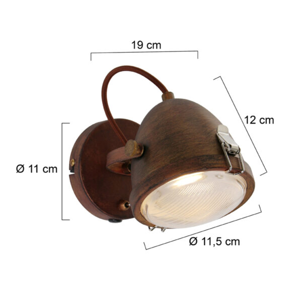 Mexlite Paco wandlamp - koplamp - ⌀11,5 cm - draai- en kantelbaar - bruin - Image 6
