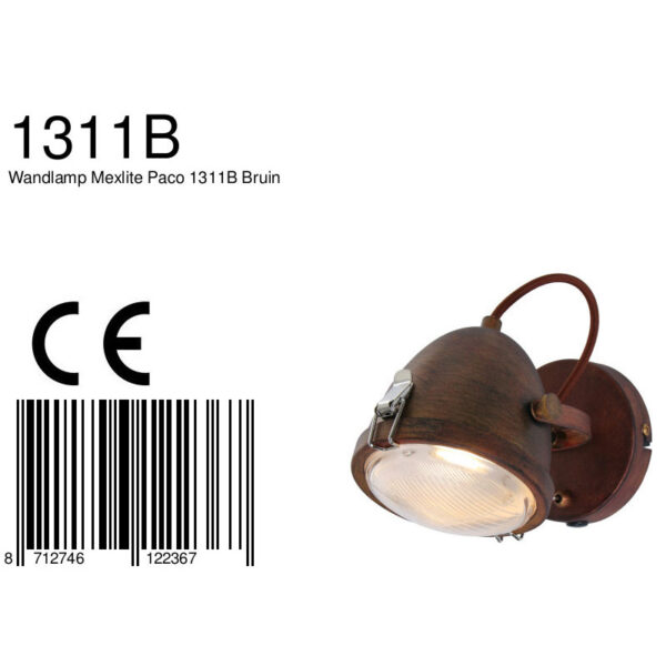Mexlite Paco wandlamp - koplamp - ⌀11,5 cm - draai- en kantelbaar - bruin - Image 7