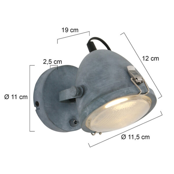 Mexlite Paco wandlamp - koplamp - ⌀11,5 cm - draai- en kantelbaar - beton grijs - Afbeelding 7
