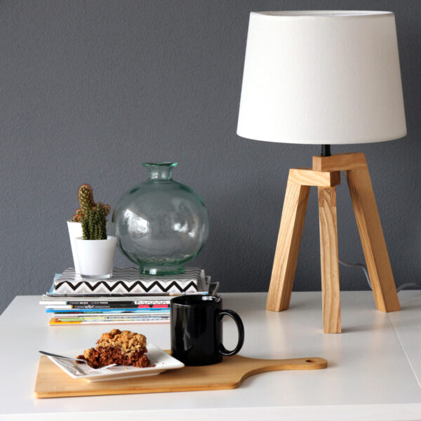 Tafellamp beige hout stoffen kap Mexlite Sabi - Image 2