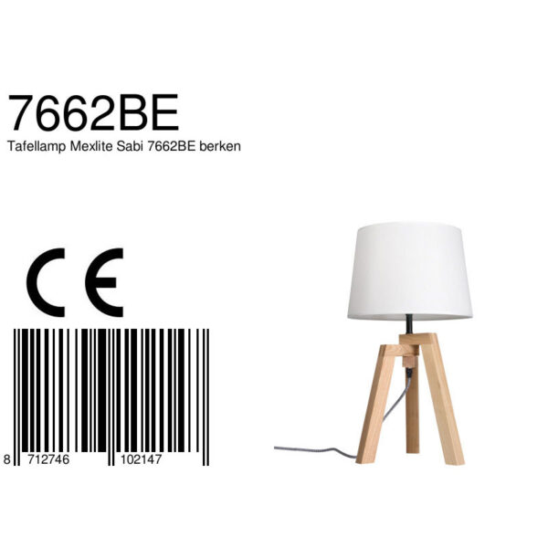 Tafellamp beige hout stoffen kap Mexlite Sabi - Image 7