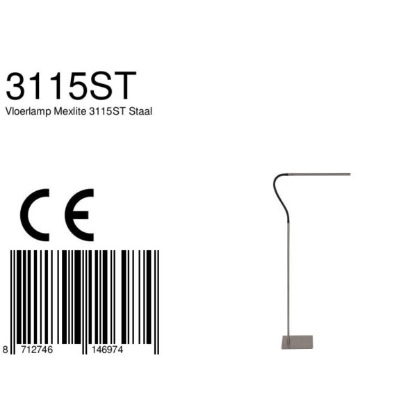Minimalistische flexibele vloerlamp staal  Mexlite Serpent - Image 8
