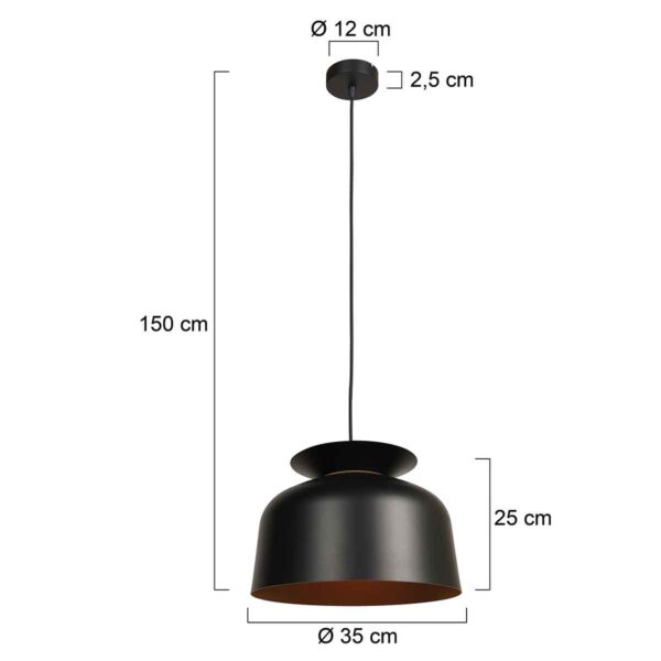 Zwarte komvormige plafondlamp met koperkleurig accent Mexlite Skandina - Image 5