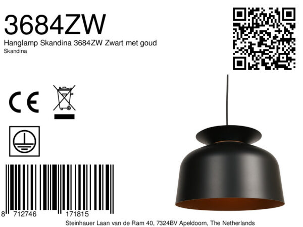 Zwarte komvormige plafondlamp met koperkleurig accent Mexlite Skandina - Image 6