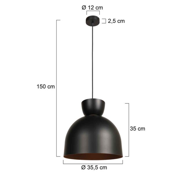 Zwarte bolvormige hanglamp met koperkleurig accent Mexlite Skandina - Image 5